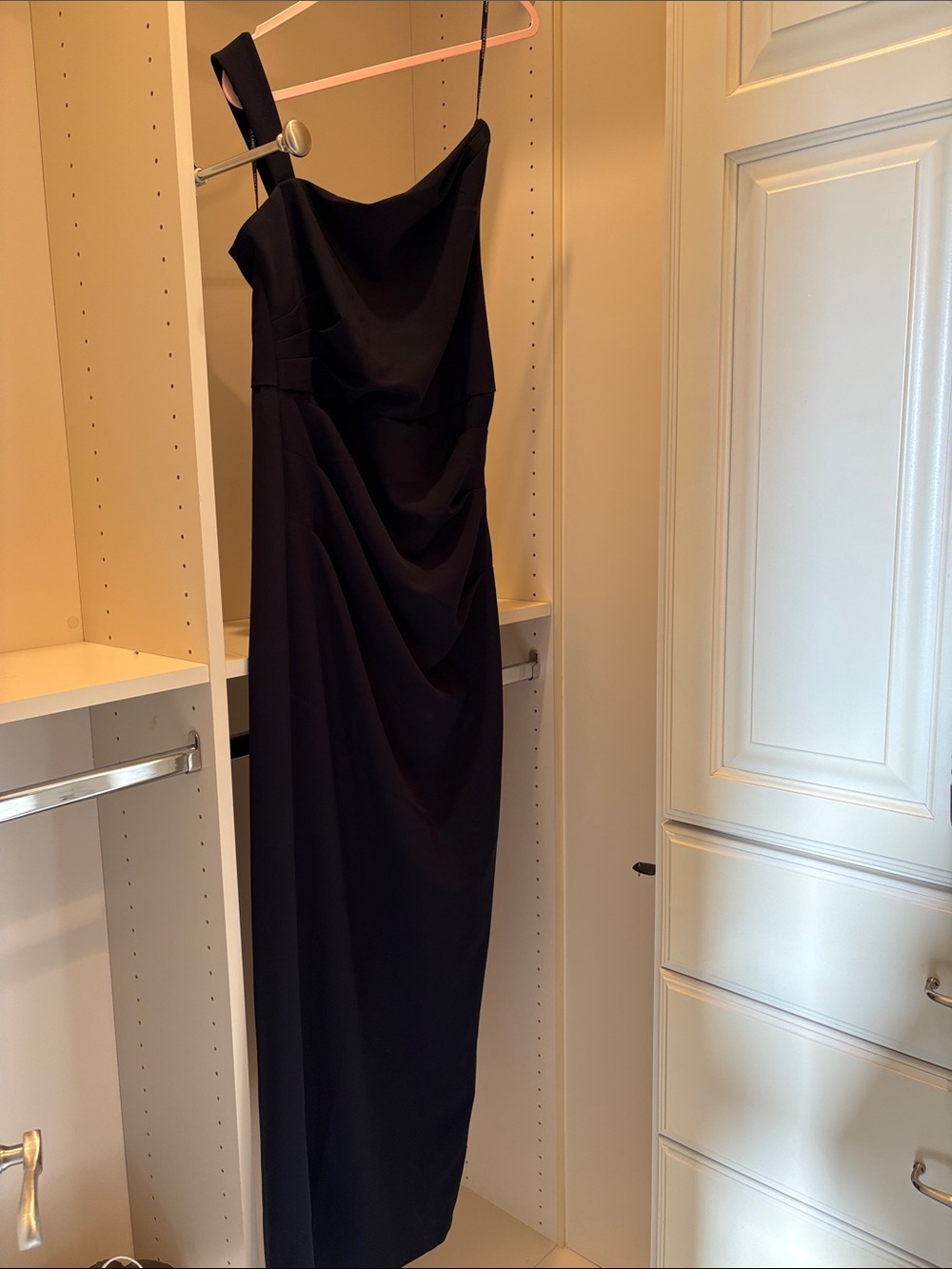 Dark Navy One-Shoulder Asymmetrical Draped Evening Dress Never Worn